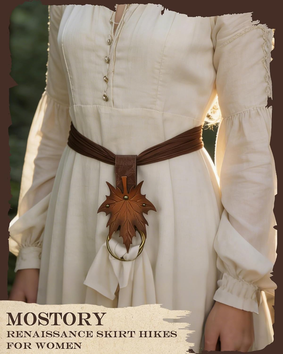 MOSTORY Leather Skirt Hikes with Maple Leaf Double Buckle Belt