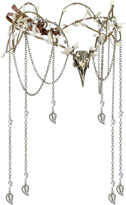 MOSTORY Witch Headpiece with Crow & Tassel for Women