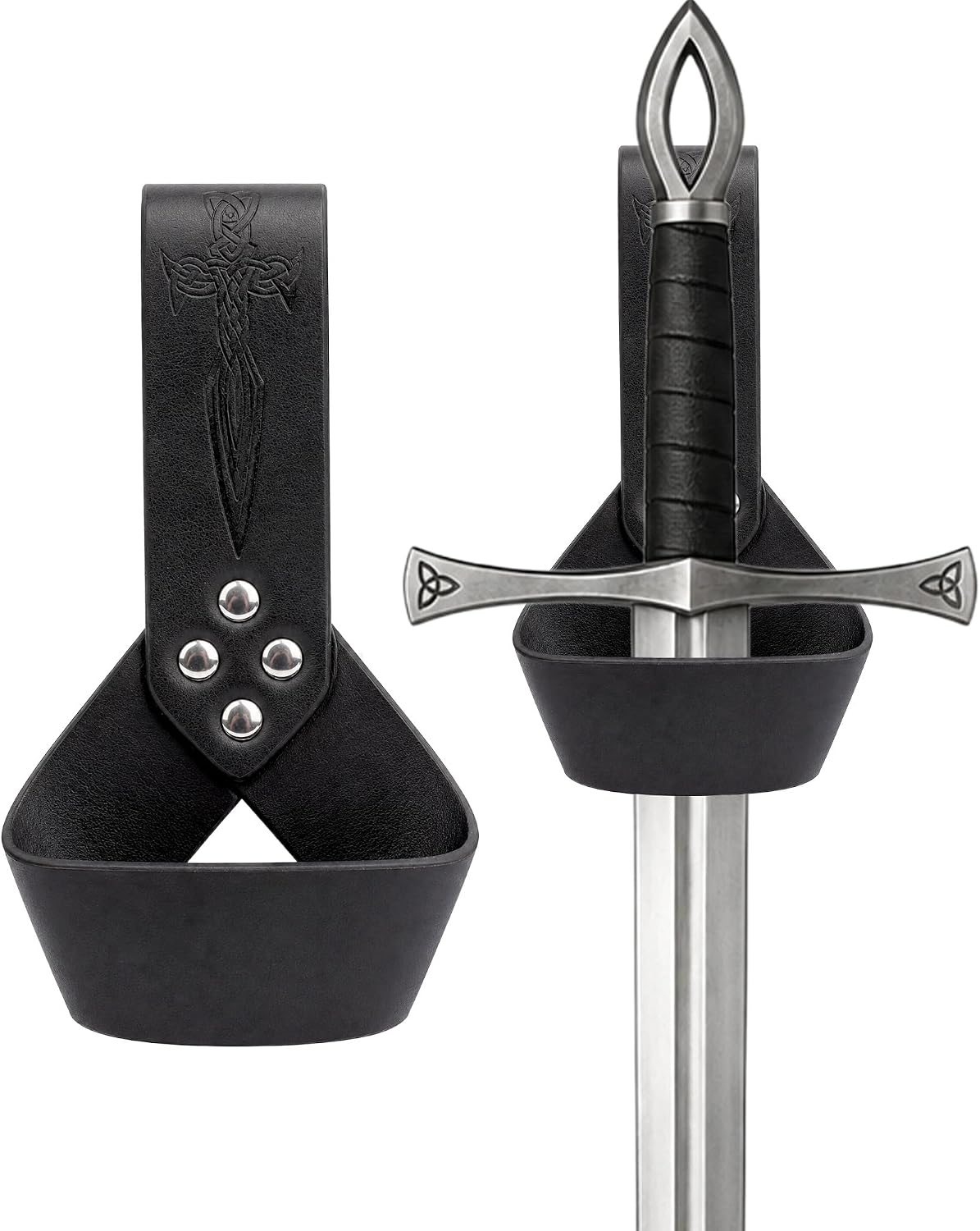Viking Leather Sword Frog Holster, Black Renaissance