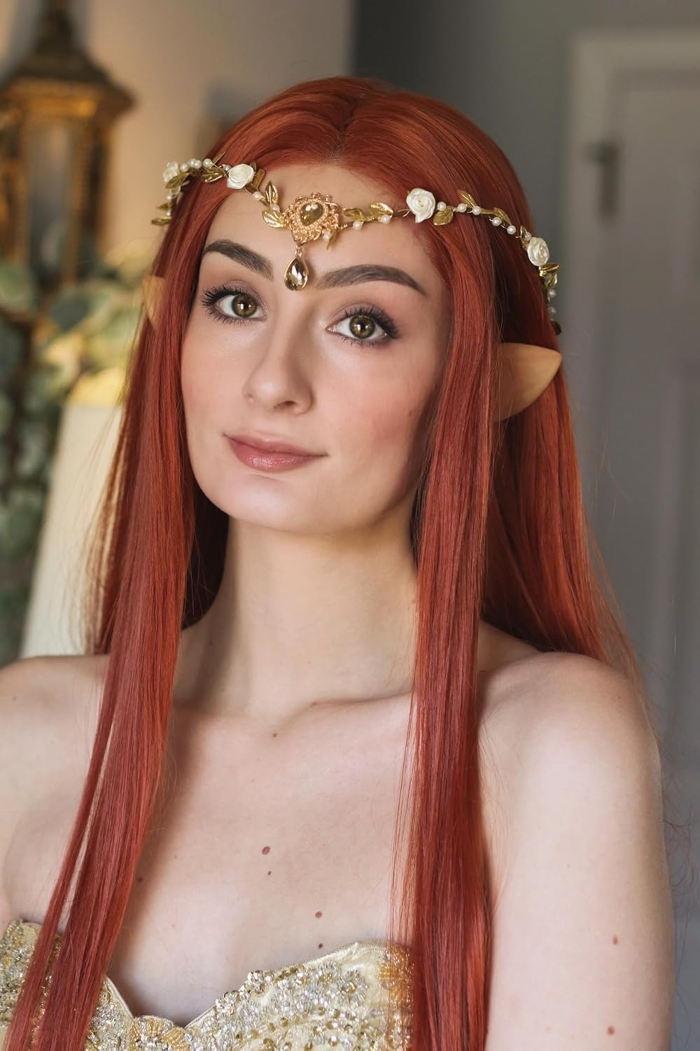 MOSTORY Handmade Gold Fairy Crown Elf Flower Headband