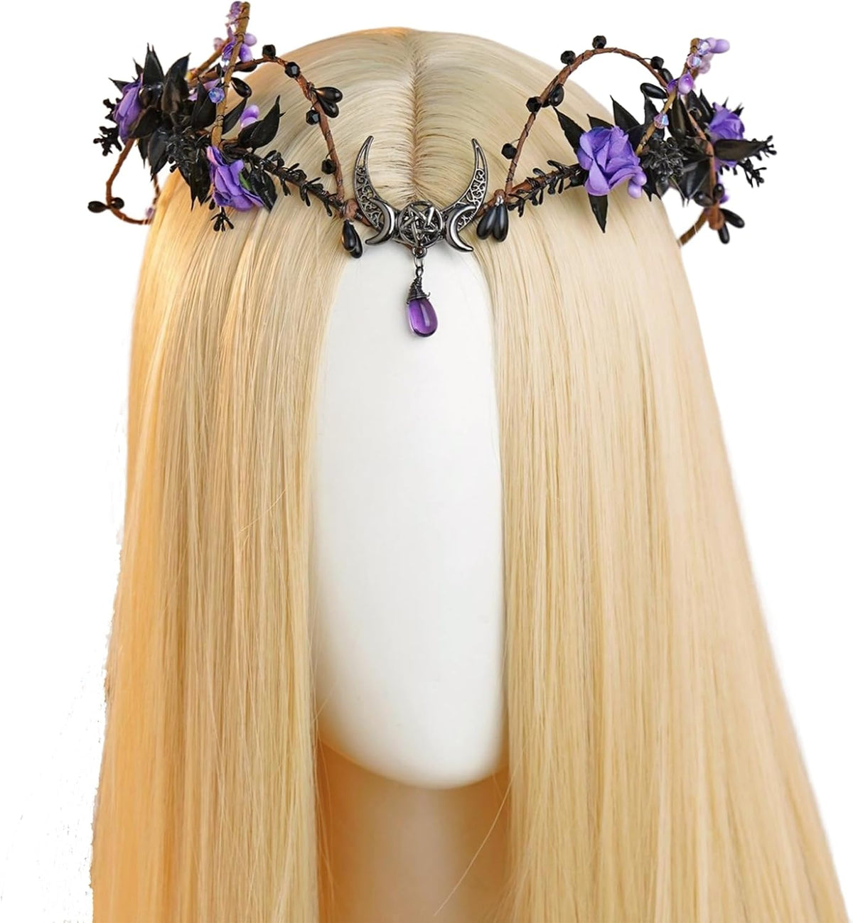 MOSTORY Gothic Black Fairy Crown - Dark Elf Floral Circlet