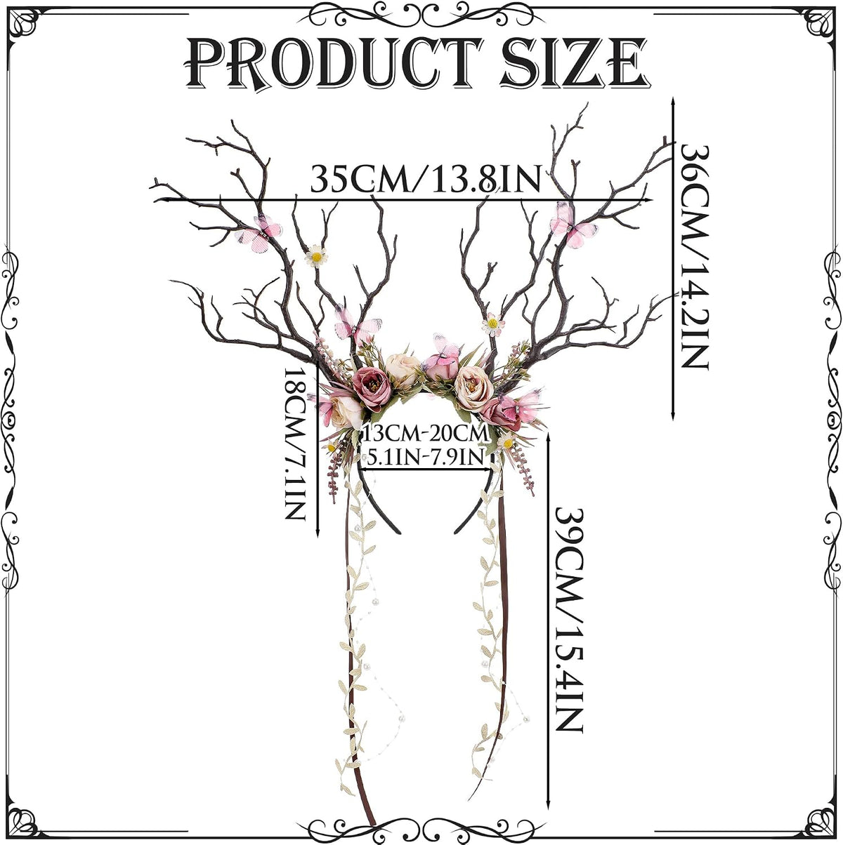 Deer Headband Elf Crown with Flowers & Butterfly
