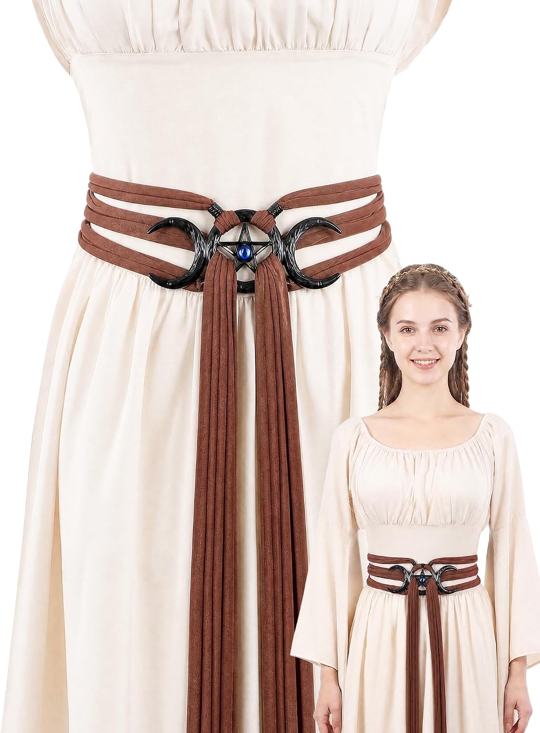 MOSTORY Medieval Woven Cloth Belt with Moon Buckle