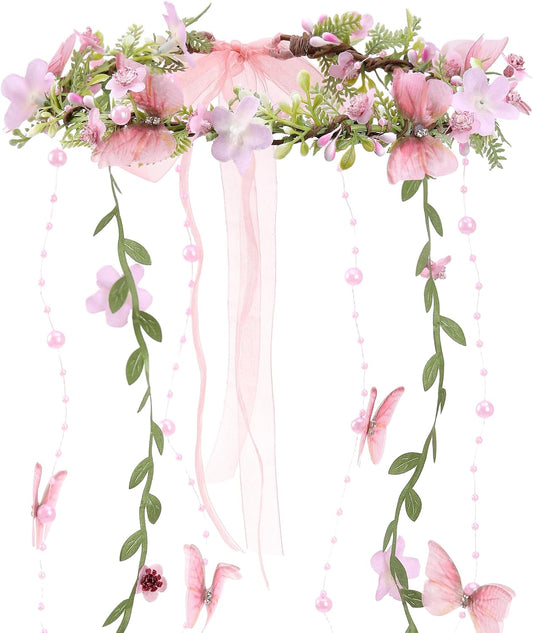 MOSTORY Purple Flower Elf Crown with Butterflies