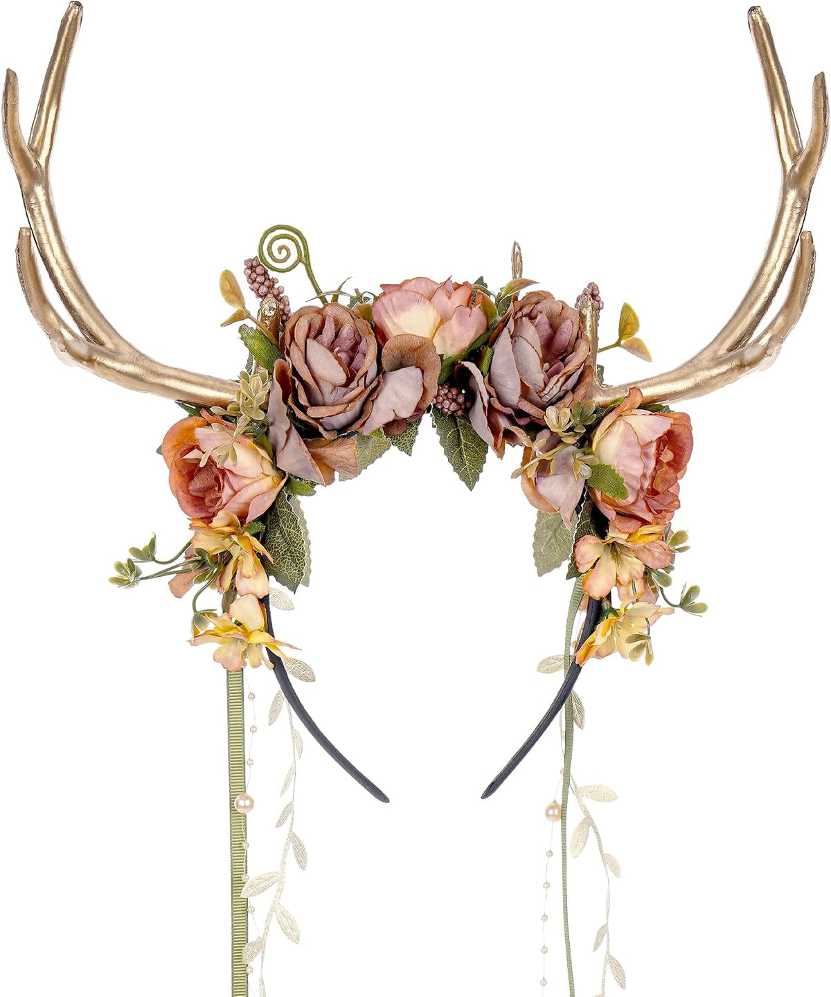 MOSTORY Purple Flower Deer Antler Headband with Vines