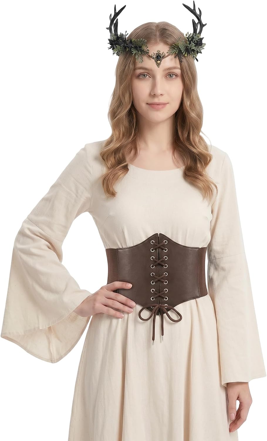 MOSTORY Elf Crown Brown Corset Belt for Women Renfaire Cosplay