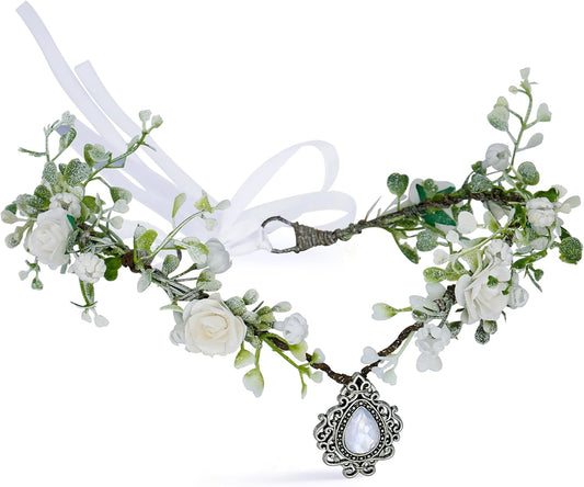 MOSTORY Elf Flower Fairy Crown with Rhinestones for Cosplay Renfaire