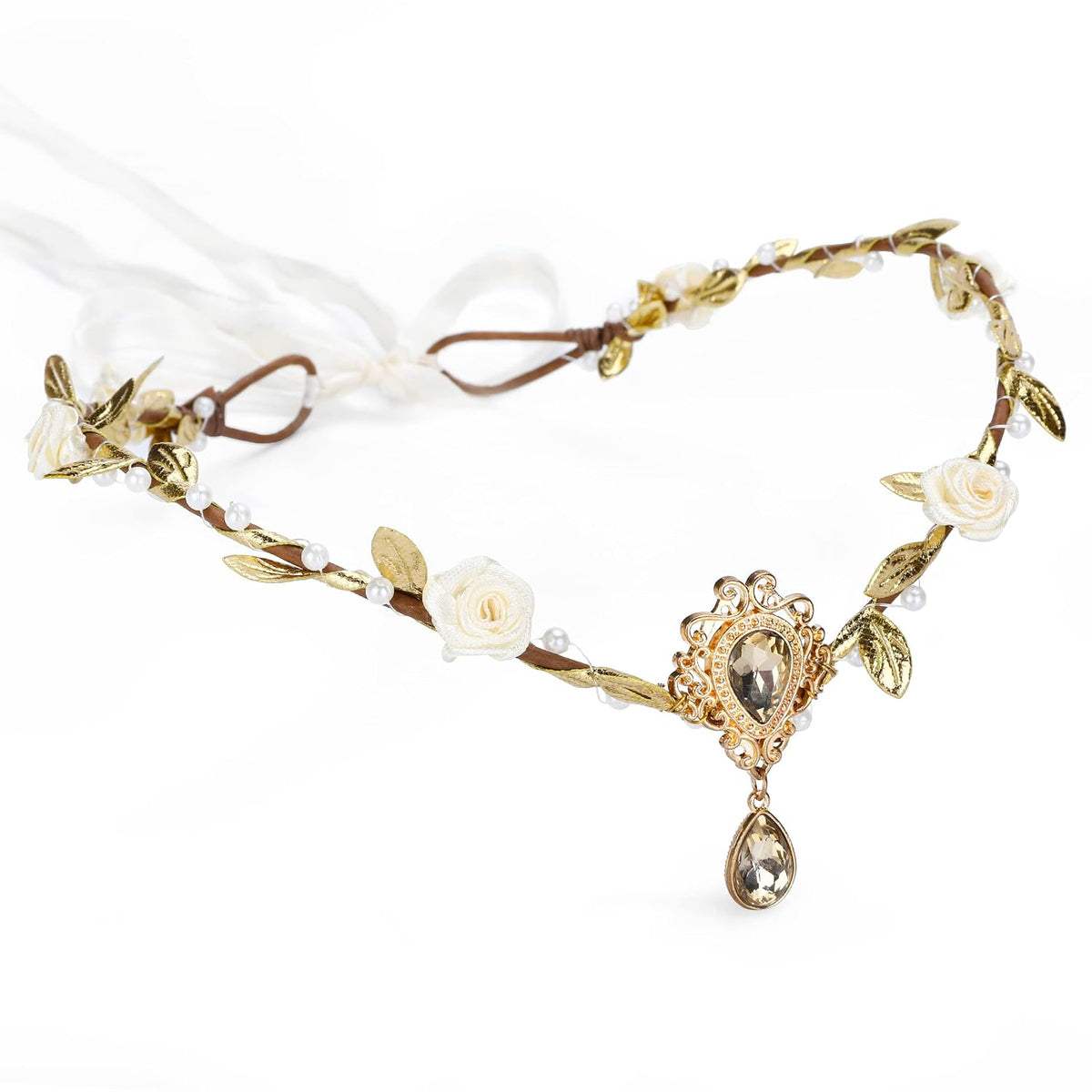 MOSTORY Handmade Gold Fairy Crown Elf Flower Headband
