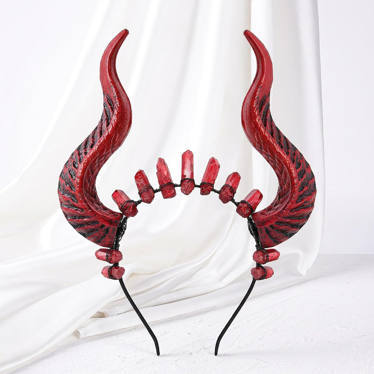 Black Devil Horns Headband with Raw Quartz