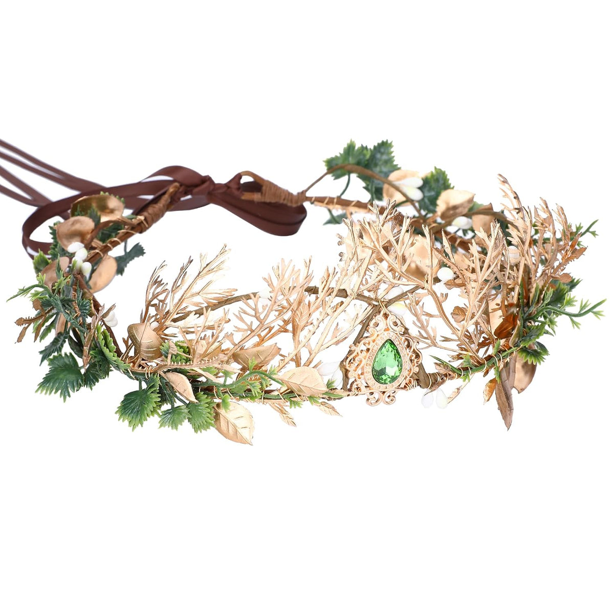 MOSTORY Renaissance Forest Fairy Leaf Crown Gold Green Elf Headpiece