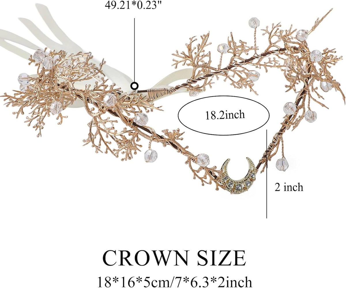 MOSTORY Gold Fairy Flower Crown - Renaissance Elf Circlet