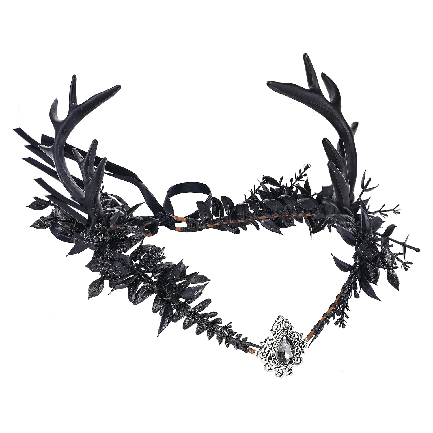 Black Flower Antler Crown for Gothic Fairy Looks