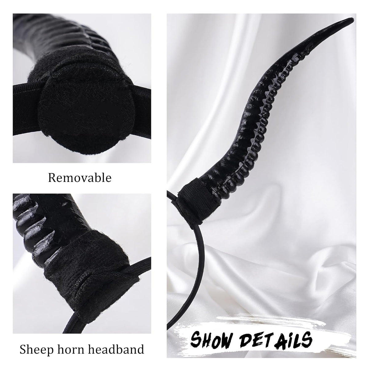 Black Devil Horns Headband – Removable Sheep Horn Headpiece
