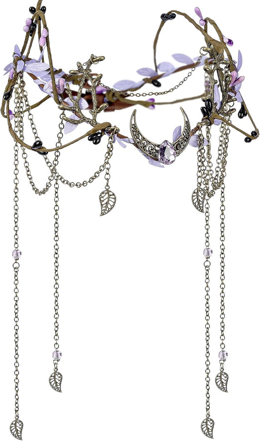 MOSTORY Women's Elf Crown Fairy Headpiece with Tassel & Moon