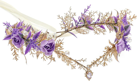 MOSTORY Purple Fairy Crown – Woodland Flower Headpiece for Women