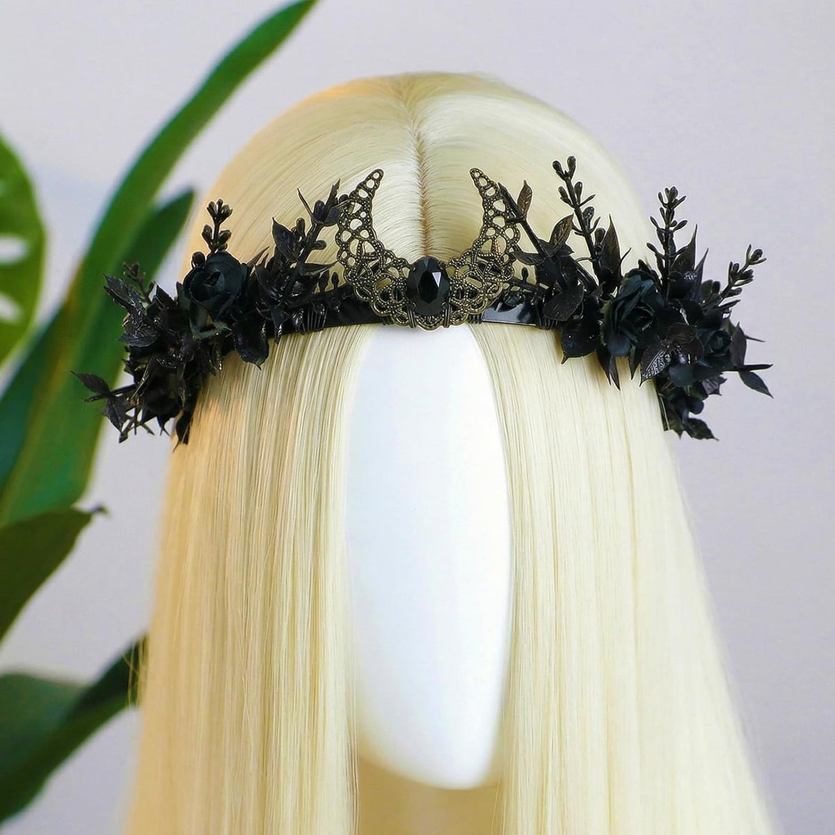 MOSTORY Black Moon Flower Crown – Gothic Floral Renaissance Circlet