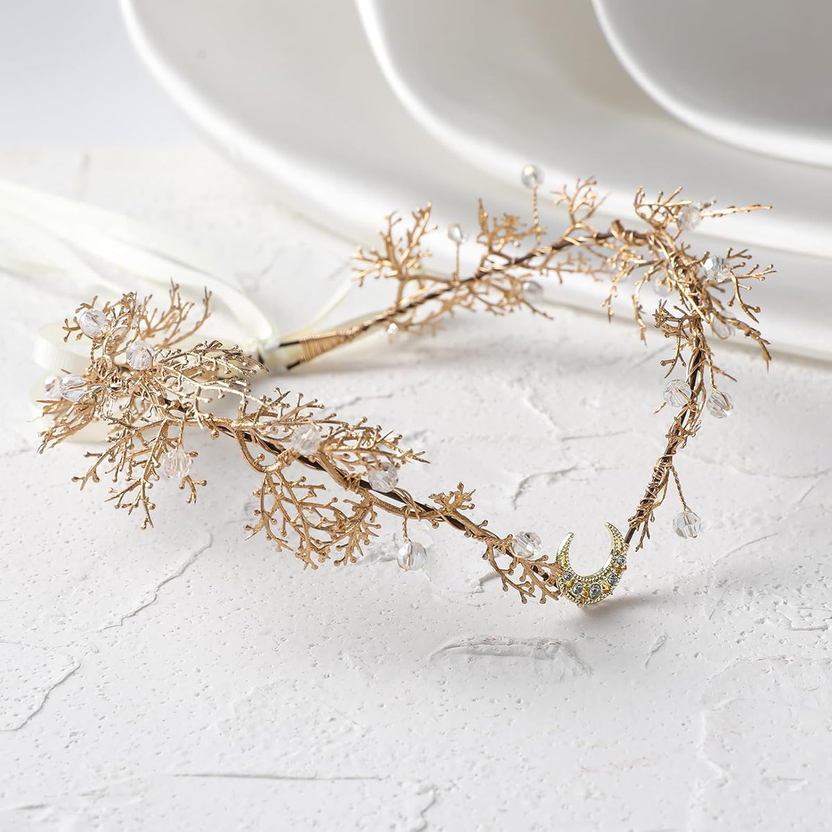 MOSTORY Gold Fairy Flower Crown - Renaissance Elf Circlet