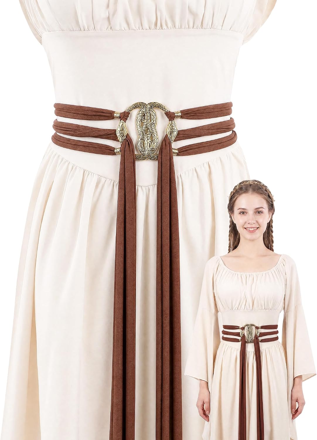 MOSTORY Women's Medieval Woven Belt with Double Snake Buckle