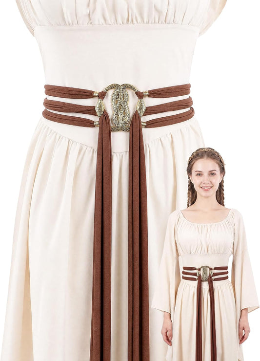 MOSTORY Women's Medieval Woven Belt with Double Snake Buckle