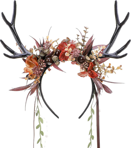 MOSTORY Flower Antlers Forest Fairy Deer Horns Headband