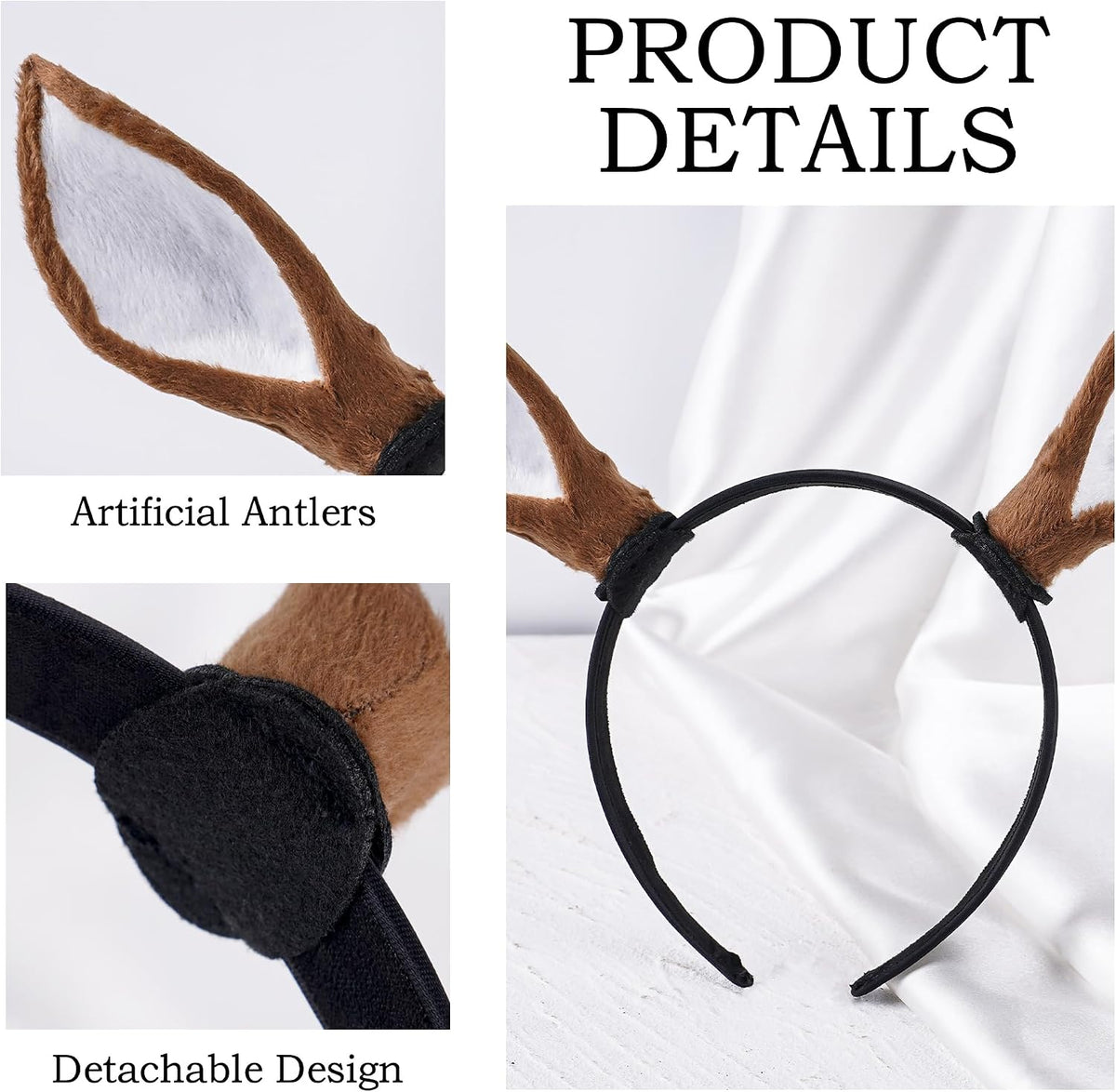 MOSTORY Detachable Reindeer Ear Antler Headband for Women