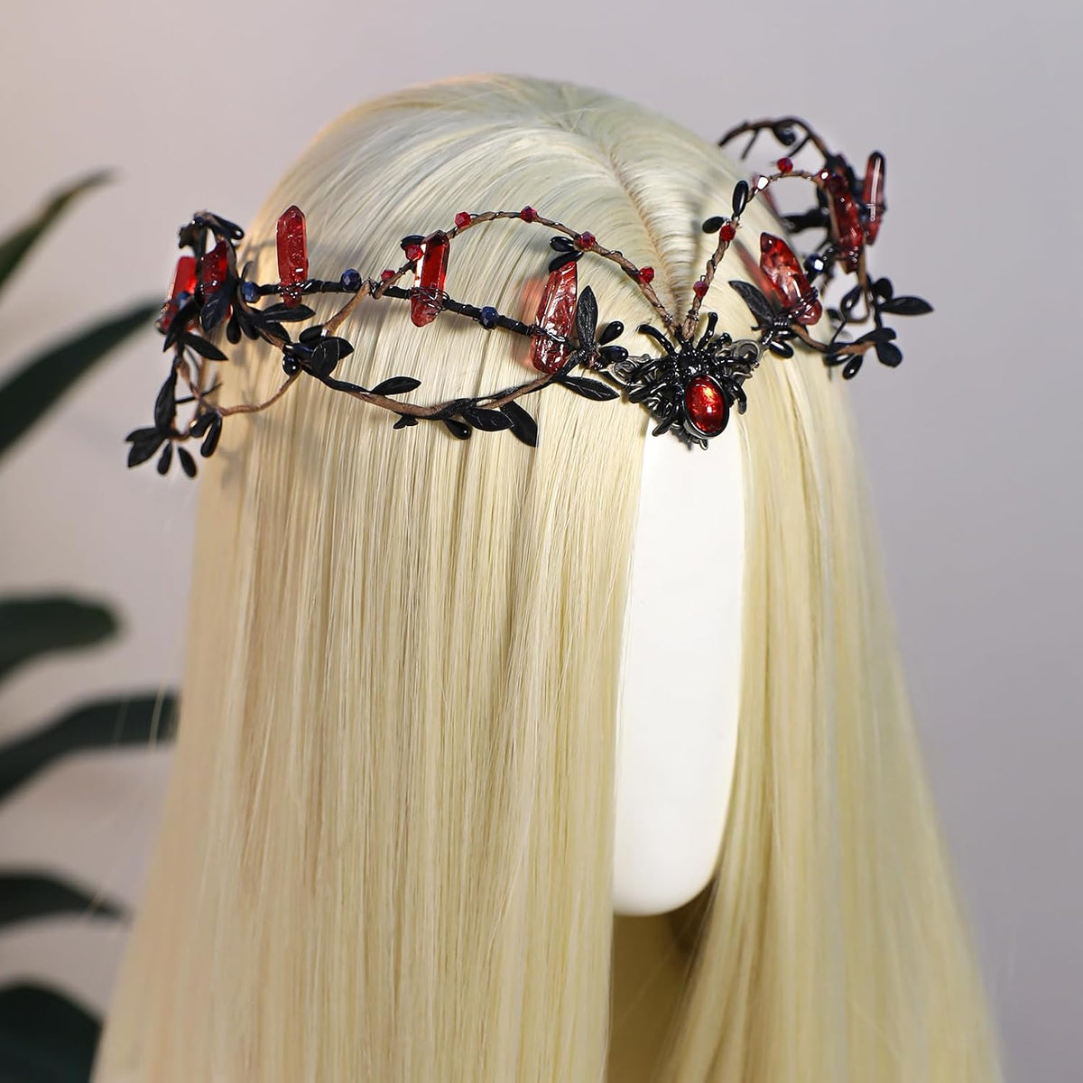 MOSTORY Gothic Crystal Crown Headband Dark Red Raw Quartz Circlet