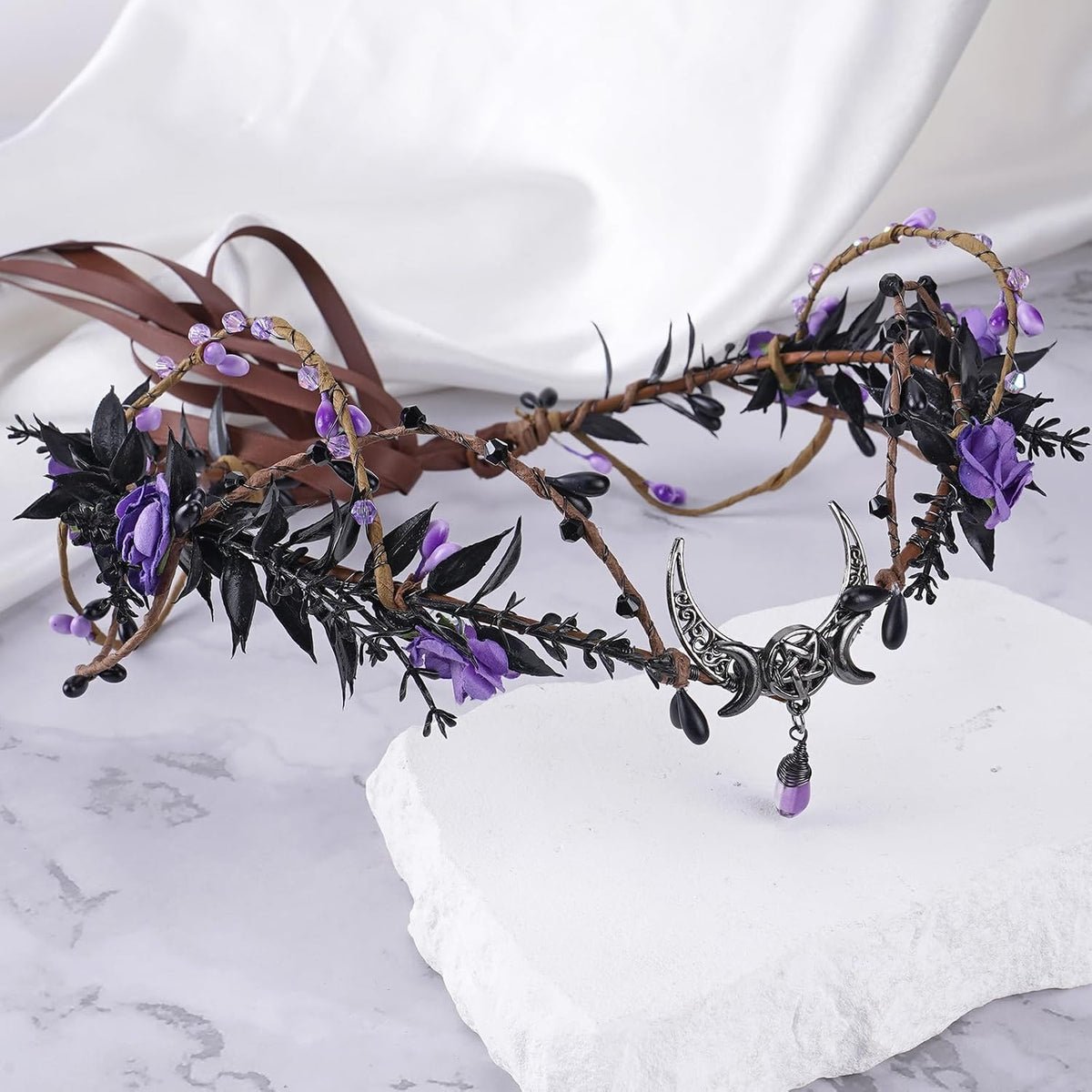 MOSTORY Gothic Black Fairy Crown - Dark Elf Floral Circlet