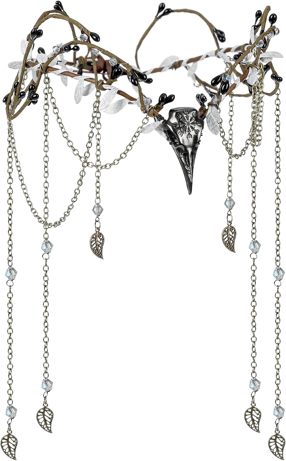 MOSTORY Witch Headpiece for Women, Elf Crown with Crow & Tassel