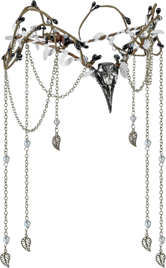 MOSTORY Witch Headpiece for Women, Elf Crown with Crow & Tassel