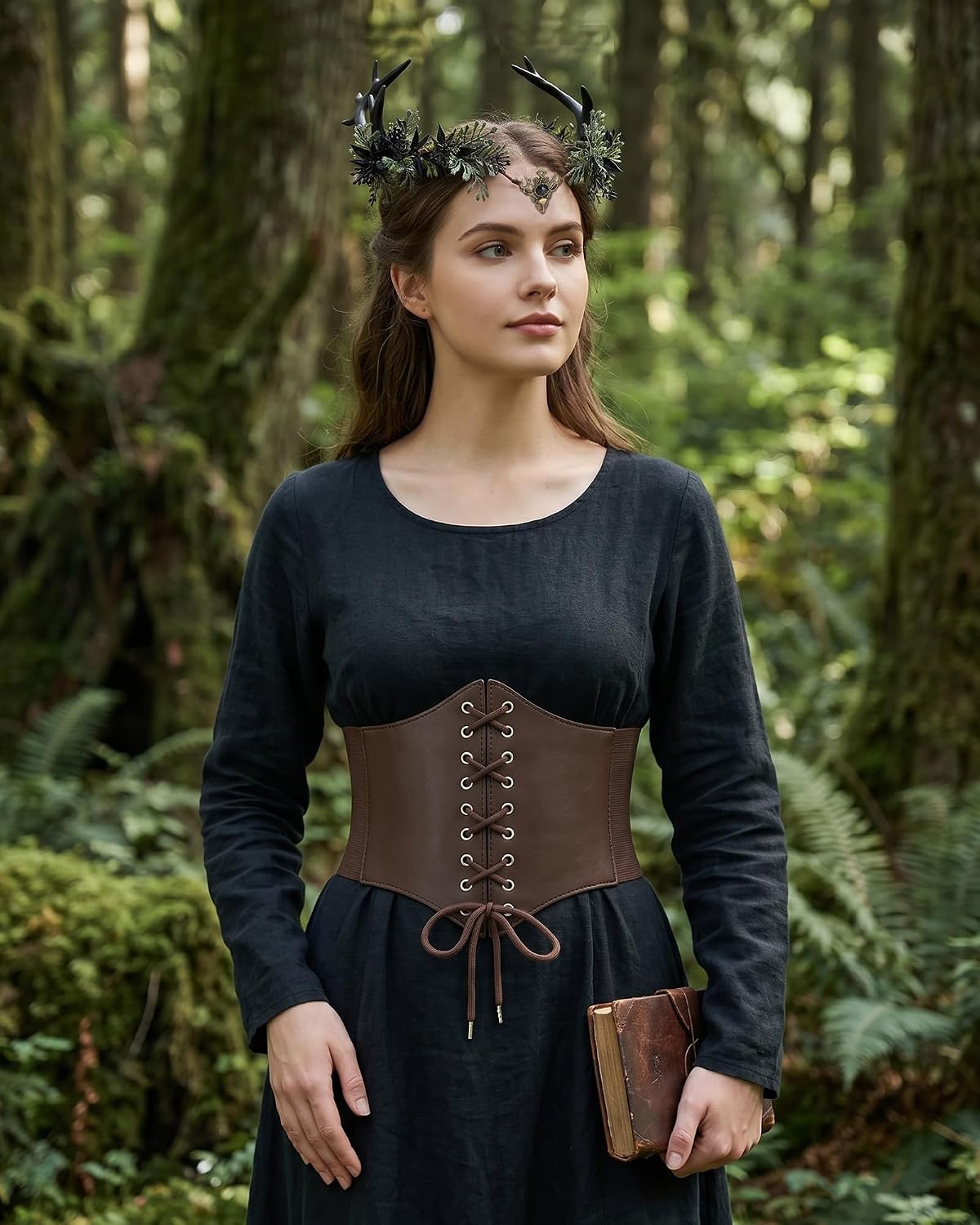 MOSTORY Medieval Waist Corset Fairy Crown for Women Viking Renfaire