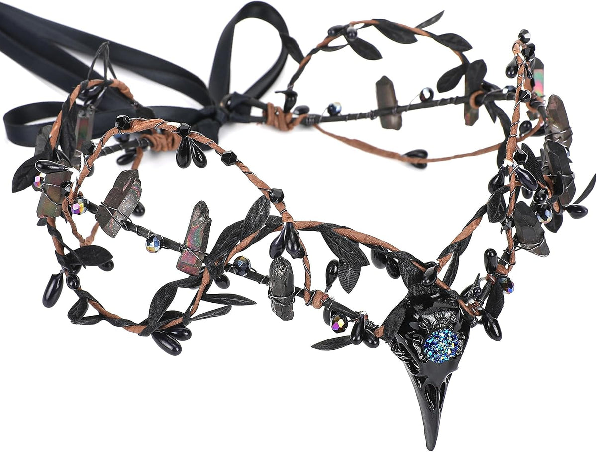 MOSTORY Black Elf Witch Crown – Gothic Raw Quartz Circlet
