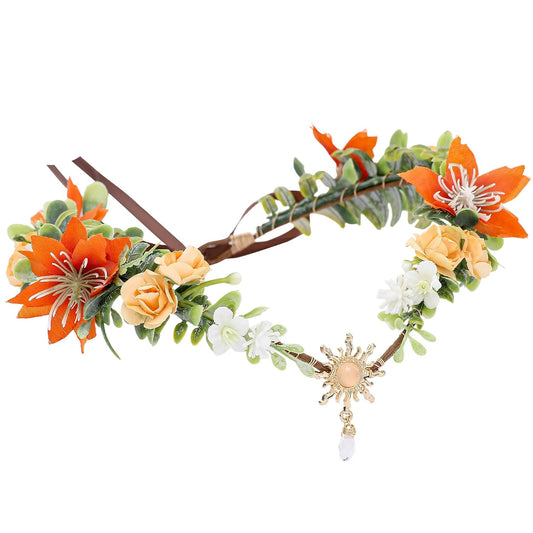 MOSTORY Orange Flower Crown Fairy Headdress Renaissance Costume