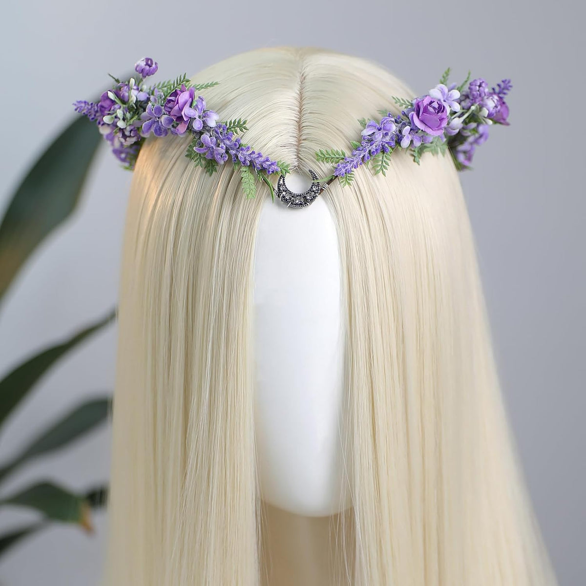 Purple Flower Fairy Crown with Moon – Renaissance Faire Headpiece