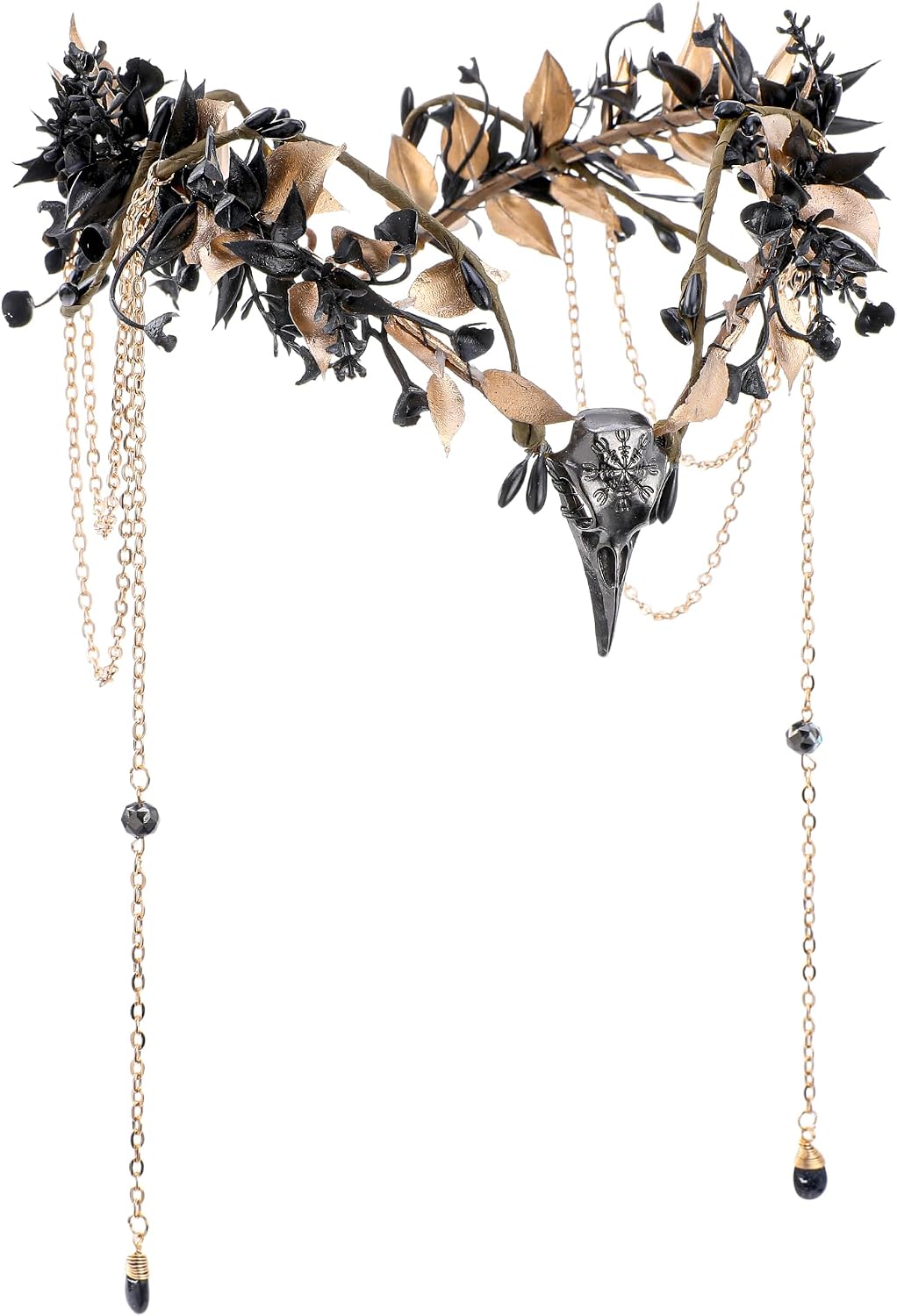 Gothic Raven Elf Crown – Black Flower Crown with Tassel