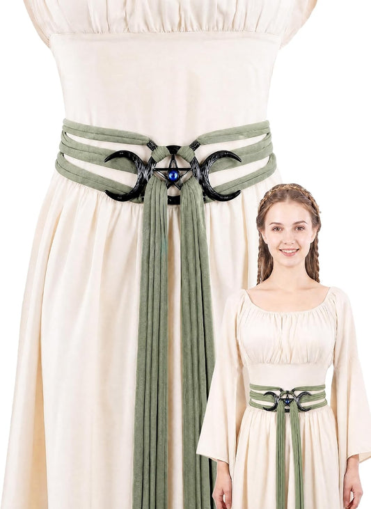 Medieval Woven Cloth Belt with Moon Buckle – Renaissance Waist Tie
