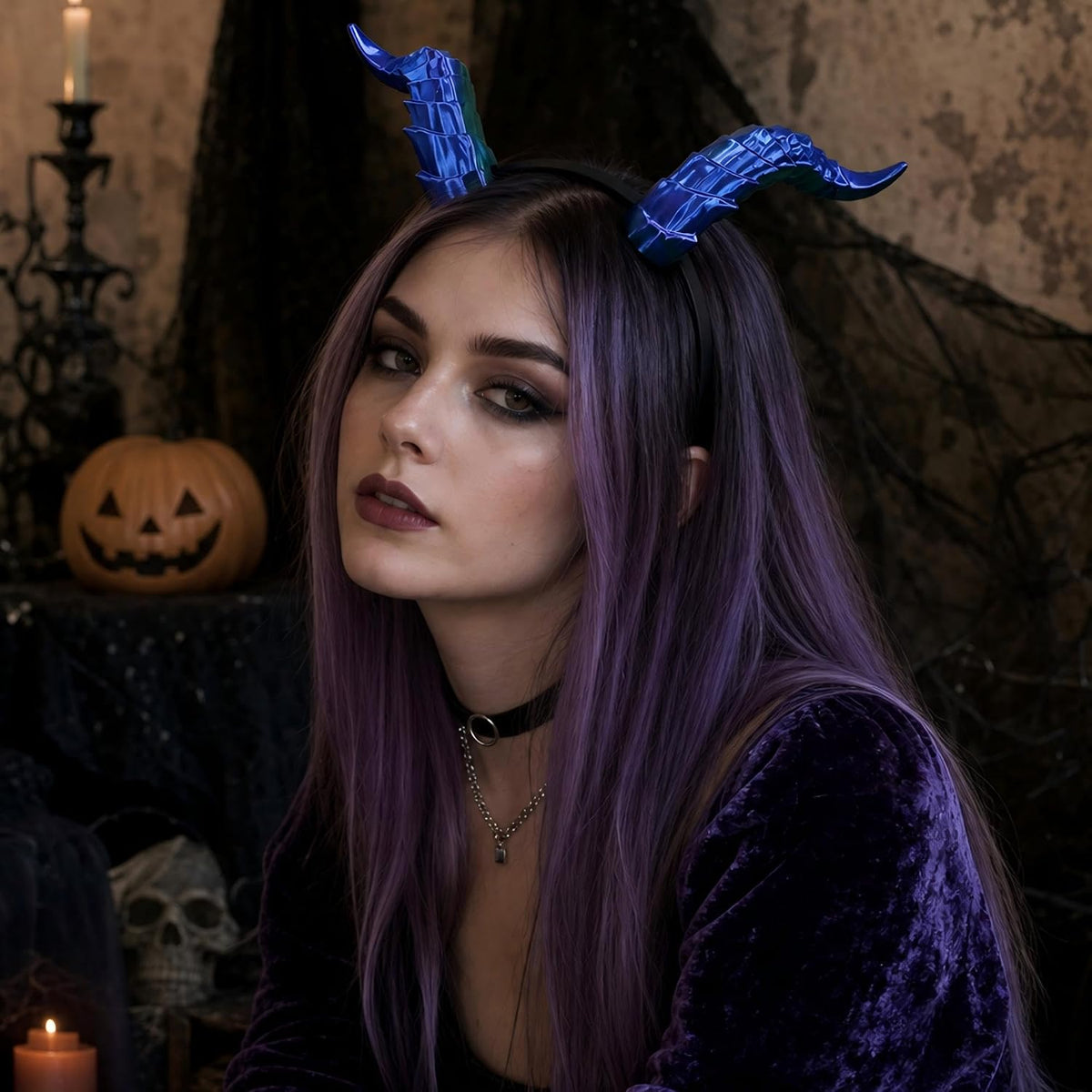 MOSTORY 3D Black Purple Devil Horns Headband for Cosplay