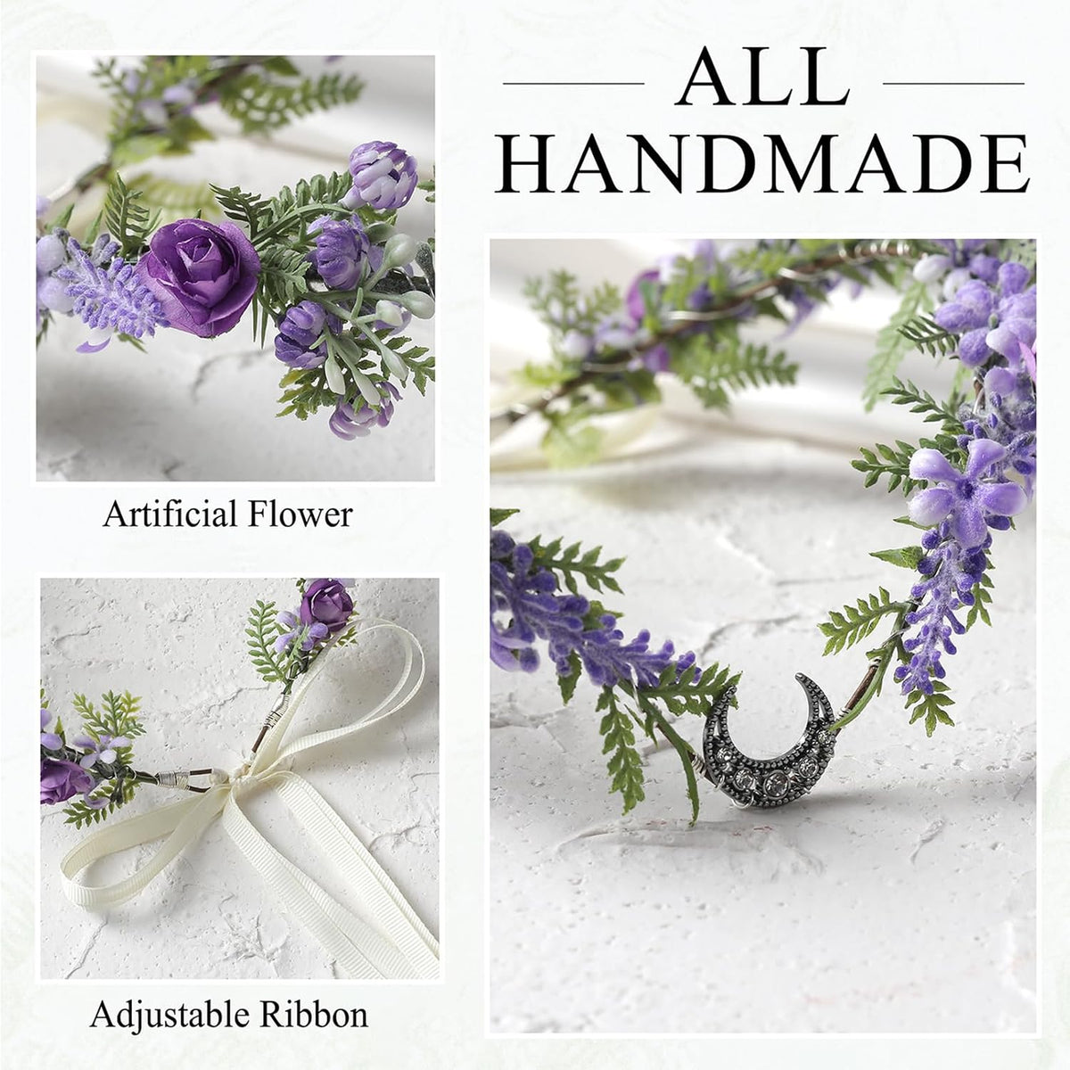 Purple Flower Fairy Crown with Moon – Renaissance Faire Headpiece