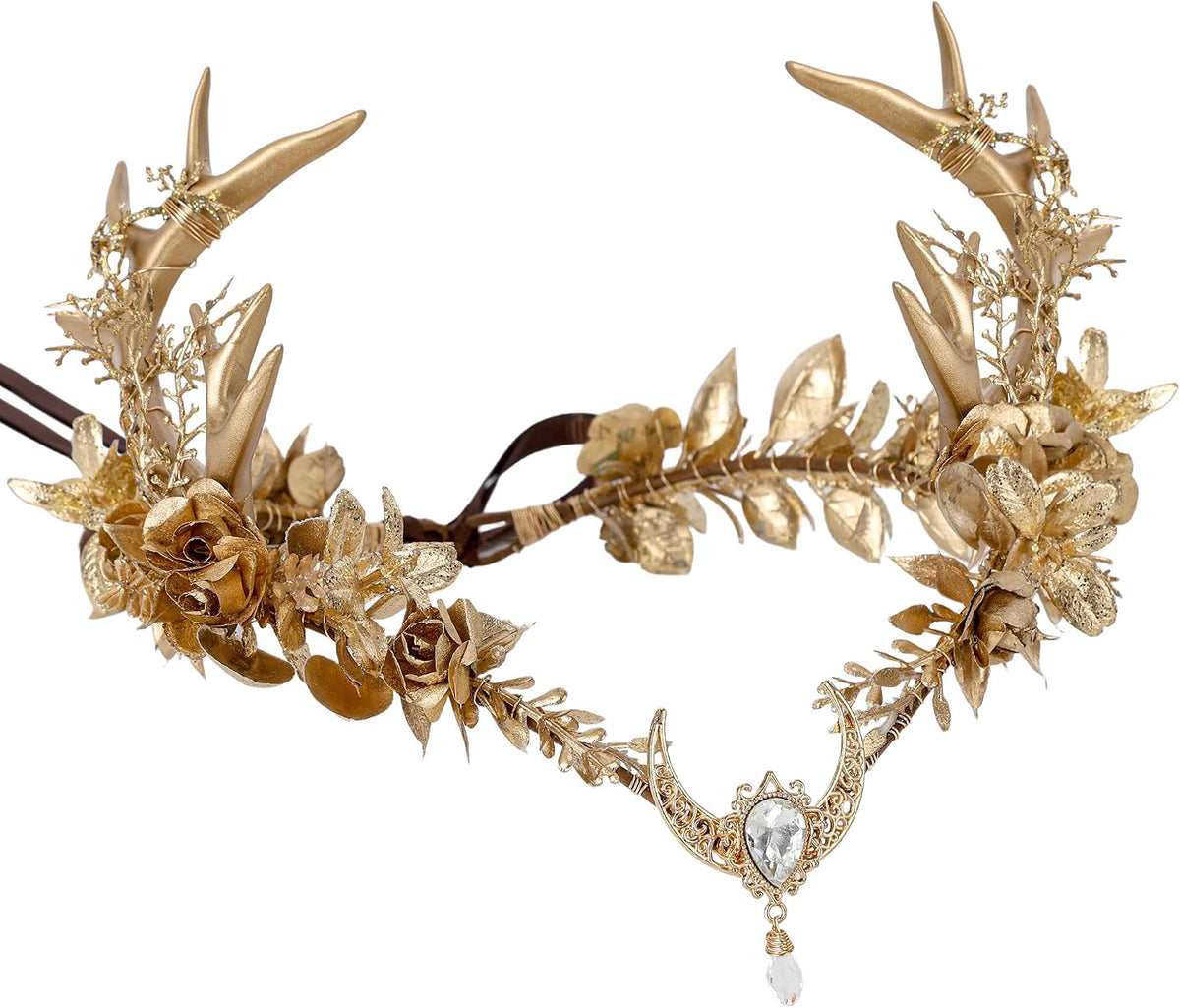 MOSTORY Green Flower Fairy Antler Crown for Women