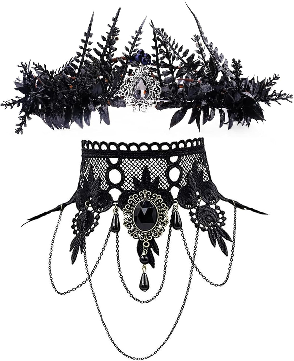 MOSTORY Gothic Renaissance Crown & Lace Choker Set