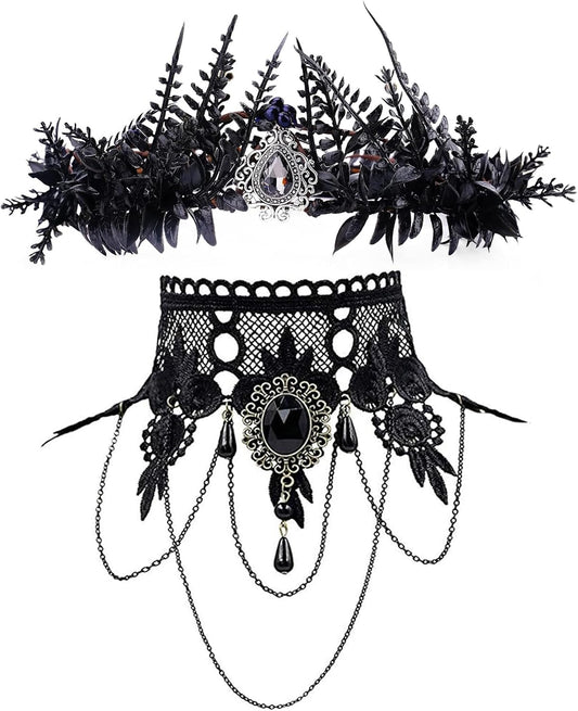 MOSTORY Gothic Renaissance Crown & Lace Choker Set