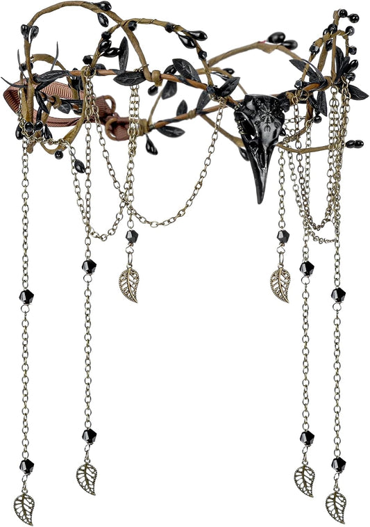 MOSTORY Witch Headpiece Elf Crown with Crow & Tassel for Women
