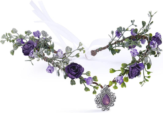 MOSTORY Fairy Purple Flower Crown – Elf Floral Headpiece