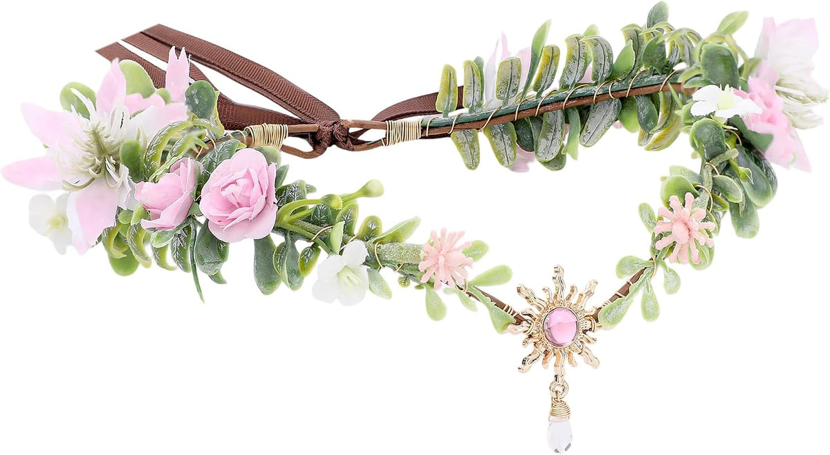 MOSTORY Pink Floral Fairy Crown – Woodland Elf Circlet