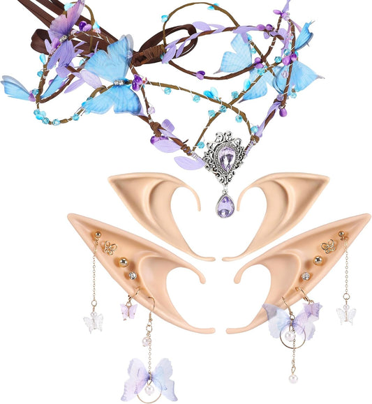 MOSTORY Butterfly Fairy Crown & Elf Ears Set