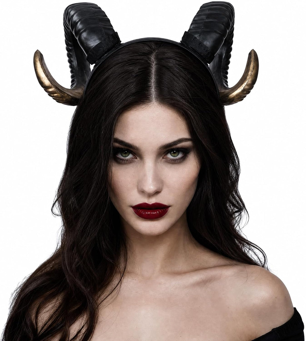 MOSTORY Black Gold Devil Sheep Horns Headband for Women