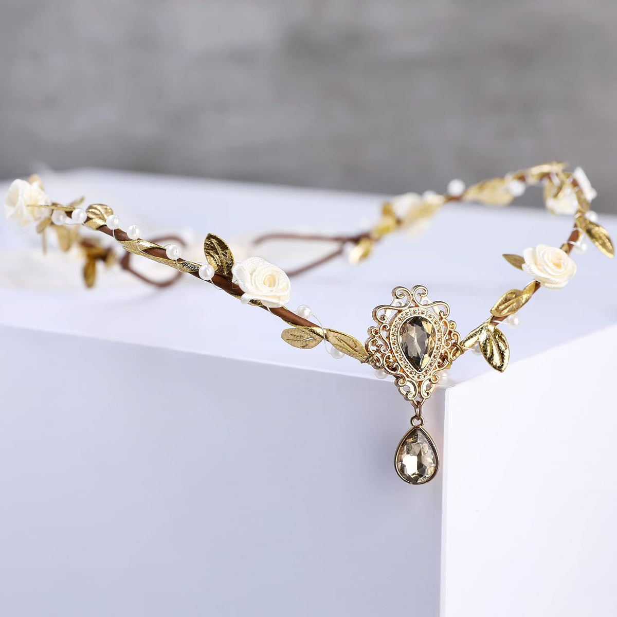 MOSTORY Handmade Gold Fairy Crown Elf Flower Headband