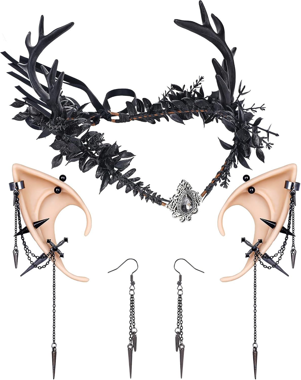 Gothic Antler Crown & Elf Ears Set for Renfaire