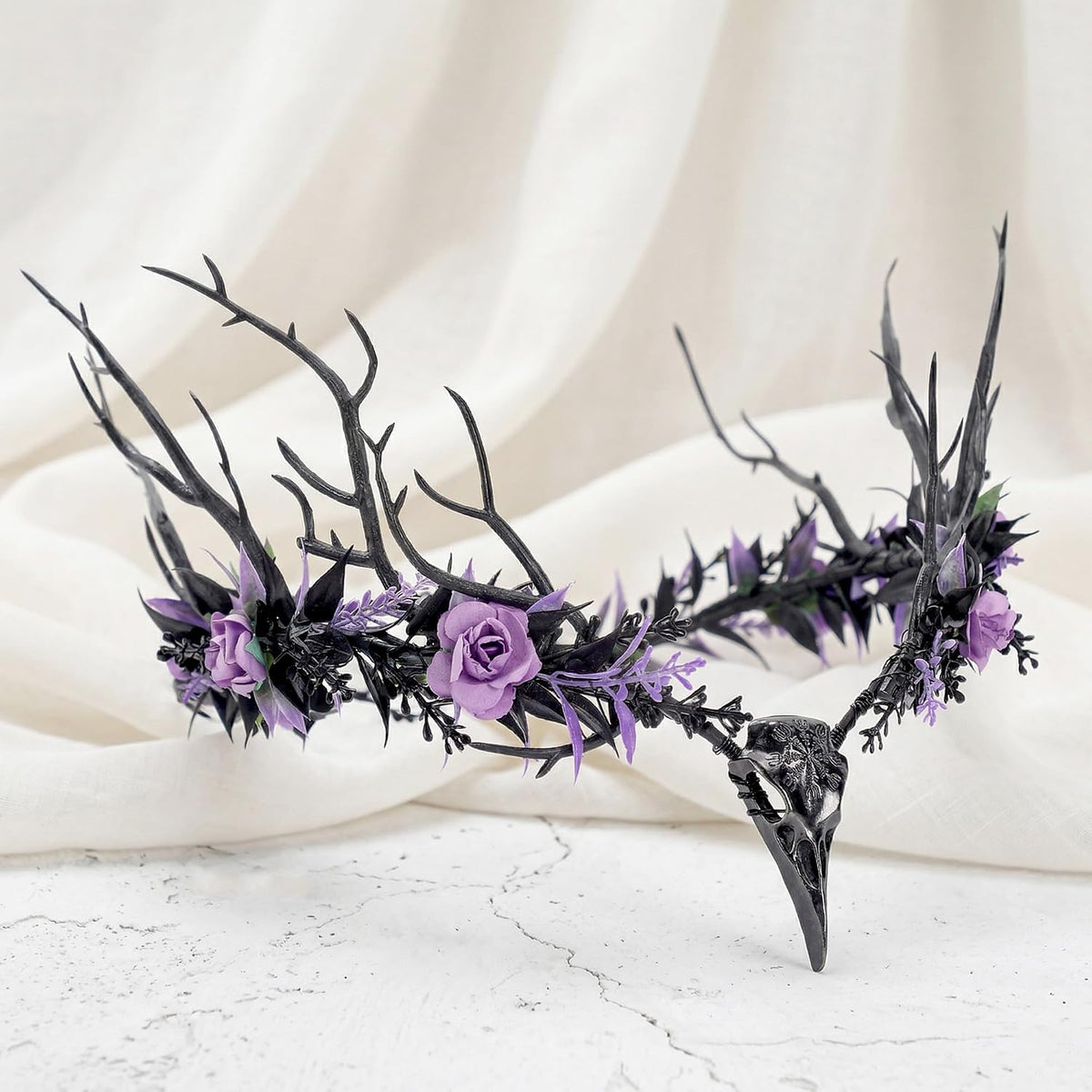 MOSTORY Gothic Flower Raven Crown, Goth Elf Circlet with Branch