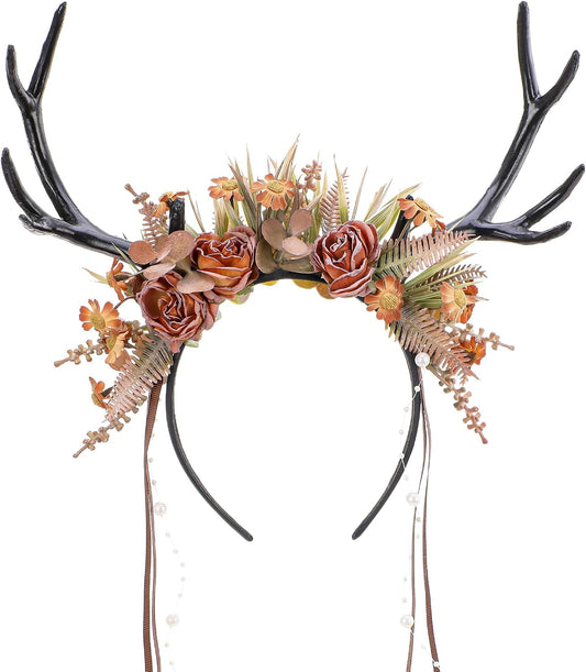 MOSTORY Flower Antlers Forest Fairy Headband