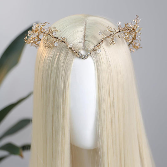 MOSTORY Silver Flower Fairy Crown – Rhinestone Elven Moon Circlet